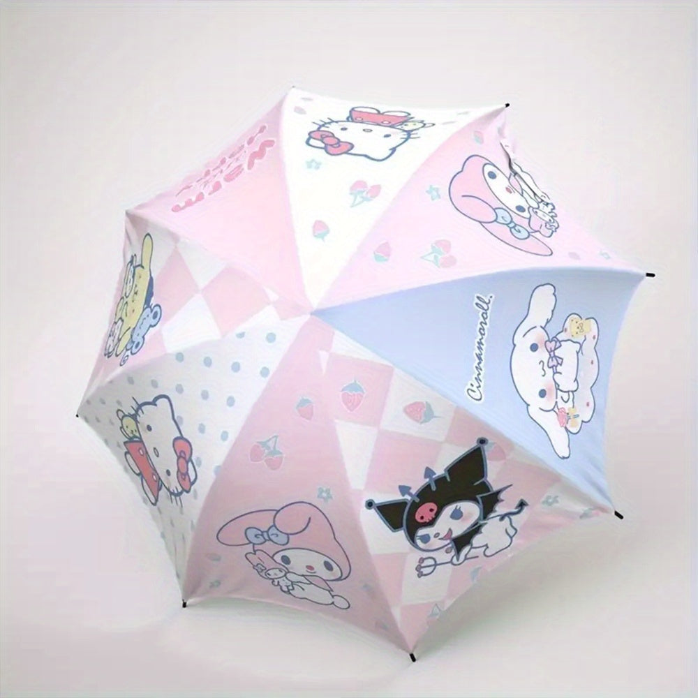 For Kuromi Compact Folding Umbrella - Dual-Use for Sun & Rain, UV Protection, Portable, Cute Cartoon Design with EVA Ribs, Black Glue Folding, Authorized Product