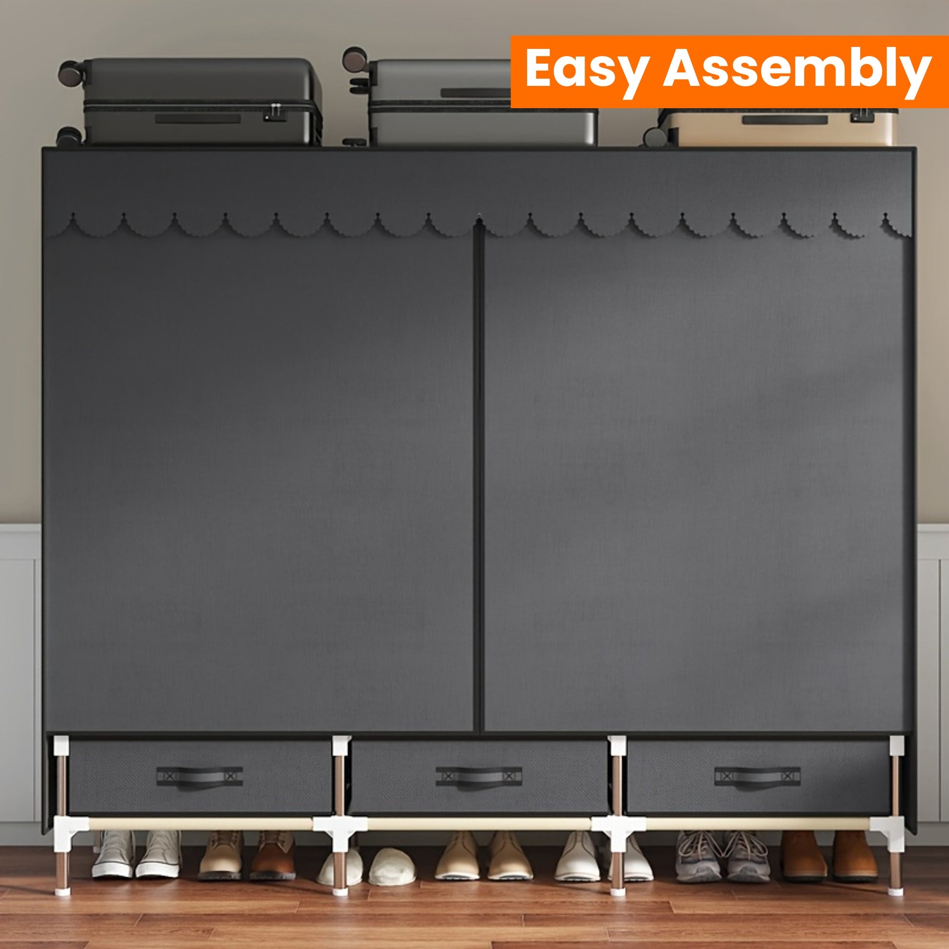 Freestanding Metal Closet with Drawers, Easy Assembly Wardrobe for Bedroom, Full Steel Frame, Versatile Storage System, Mixed Color, Independent Installation, Secure Storage Capacity \u003C3.2 Cubic Feet, Assembled Height ≥27 Inches