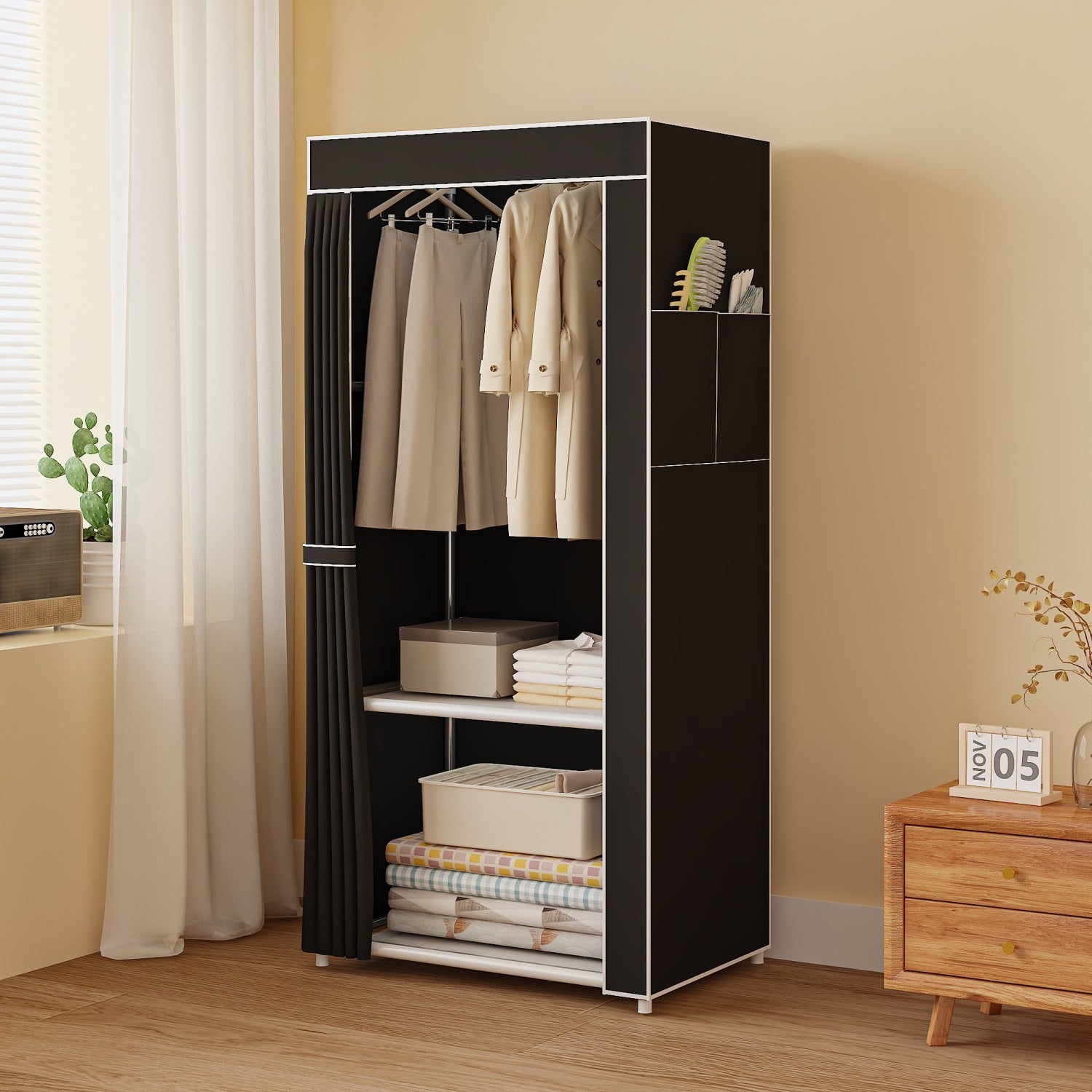 Large Fashion Folding Wardrobe Storage Box - Spacious Dustproof Organizer with Sturdy Steel Frame, Easy Assembly, Suitable for Various Women's Styles, Available in Coffee, Light Grey, Black and More Colors - Three Options