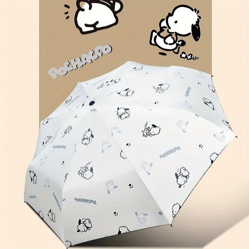 1pc Sanrio Pochacco Automatic Folding Sun and Rain Umbrella- Lightweight, Durable, Fashionable Cartoon Design, Suitable for Daily Commuting and Outdoor Adventures