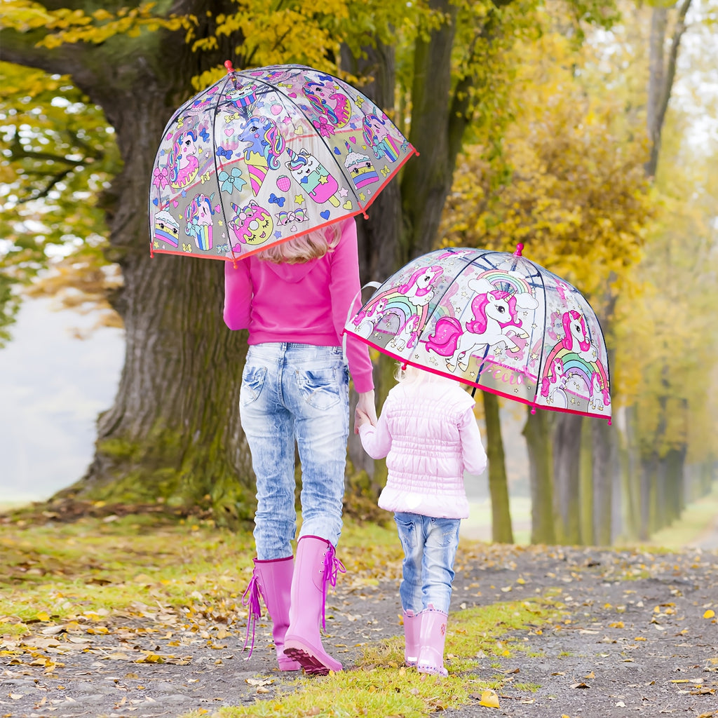 2pcs Unicorn Bubble Umbrellas, Automatic Open, 8 Ribs, Carbon Fiber & PE Handle, Water-Repellent PVC Canopy, Easy Grip Curved Handle for Boys and Girls