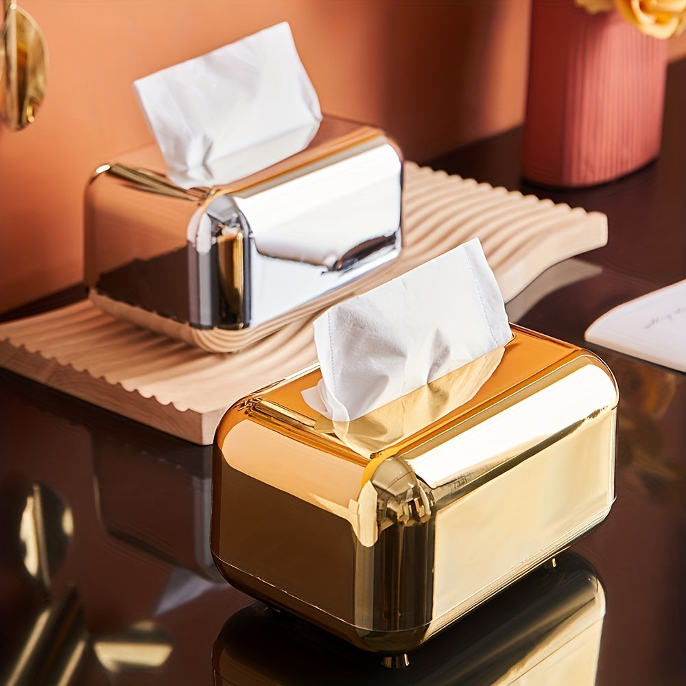 1pc Vintage-Inspired Bread Shape Tissue Box - Electroplated Luxury Holder with 2 Color Options - Bathroom Accessories, Organizers, and Storage for a Clutter-Free Space