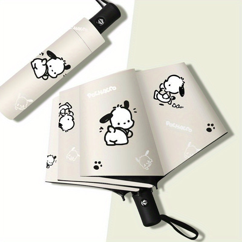 1pc Sanrio Pochacco Automatic Folding Sun and Rain Umbrella- Lightweight, Durable, Fashionable Cartoon Design, Suitable for Daily Commuting and Outdoor Adventures