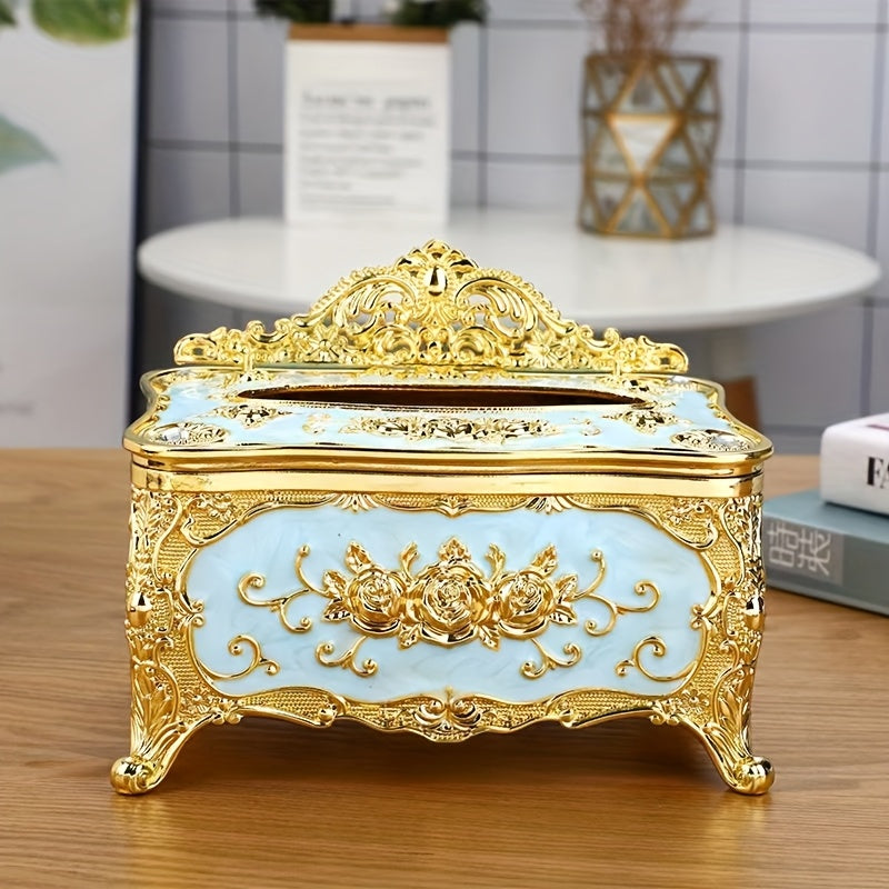 1pc European Style Craft Tissue Storage Box, High-end Hotel Cafe Restaurant Napkin Decorative Box, Desktop Paper Organizer