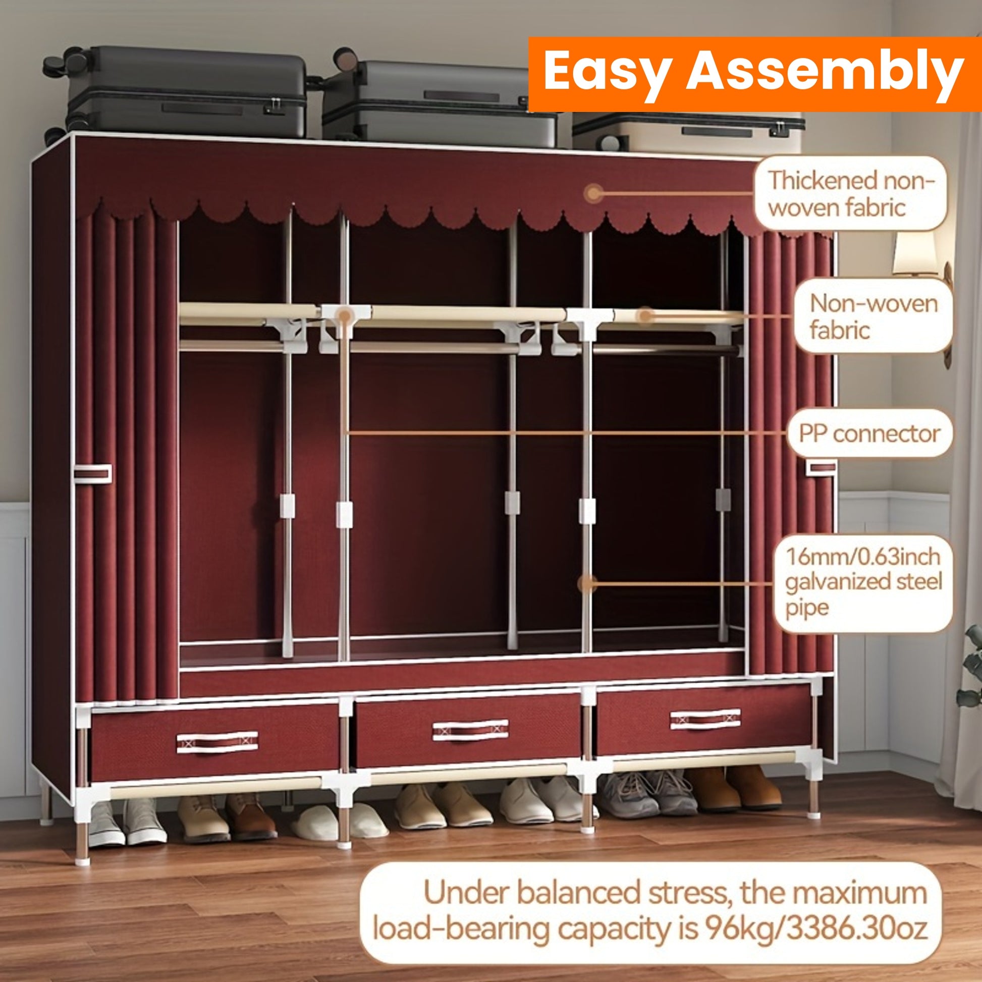 Freestanding Metal Closet with Drawers, Easy Assembly Wardrobe for Bedroom, Full Steel Frame, Versatile Storage System, Mixed Color, Independent Installation, Secure Storage Capacity \u003C3.2 Cubic Feet, Assembled Height ≥27 Inches