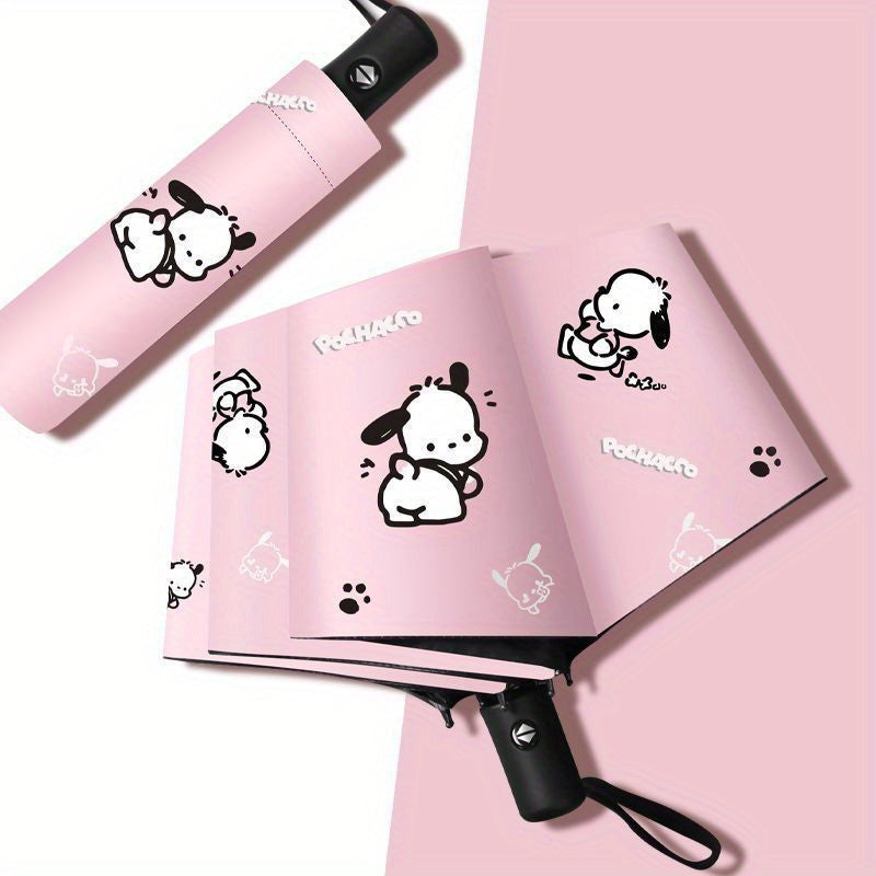 1pc Sanrio Pochacco Automatic Folding Sun and Rain Umbrella- Lightweight, Durable, Fashionable Cartoon Design, Suitable for Daily Commuting and Outdoor Adventures