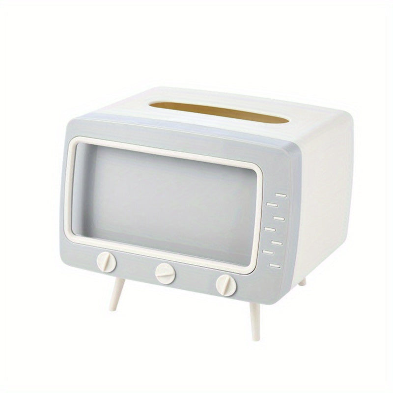 Retro Tv-Inspired Tissue Box Holder with Mobile Phone Dock - Multifunctional Rectangle Plastic Dispenser for Home & Office Decor - 1 PC Halloween, Christmas Decorations