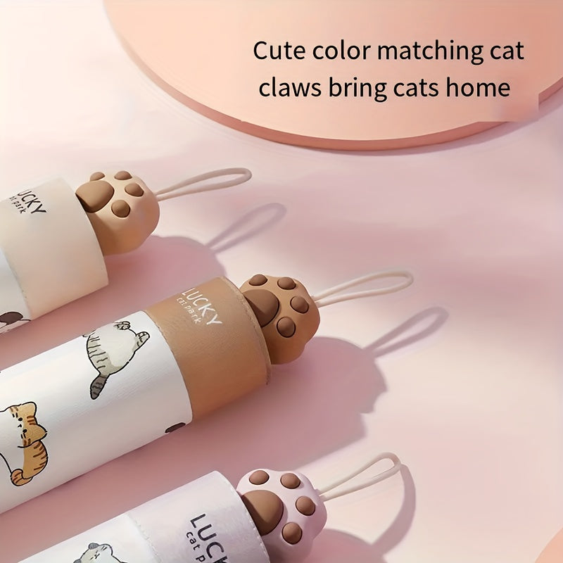 Cute Cat Paw Design Umbrella - Foldable, Sun-Protective, UV-Resistant, Aluminum Alloy Handle & Ribs, Light Brown with Playful Cat Paw Illustration, Ideal for Father'S Day & Mother'S Day Gifts, Pet Accessories | Playful Design | Durable Umbrella