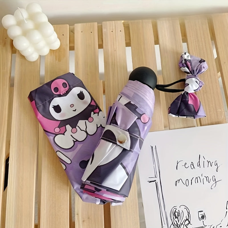 Sanrio Kuromi Automatic Folding Umbrella - UV Protection, Lightweight & Portable Travel Rain Gear with 190T Canopy & Rubber Handle, Cute Cartoon Design - Ideal for Sunny & Rainy Days, Perfect Gift, Umbrellas for Rain
