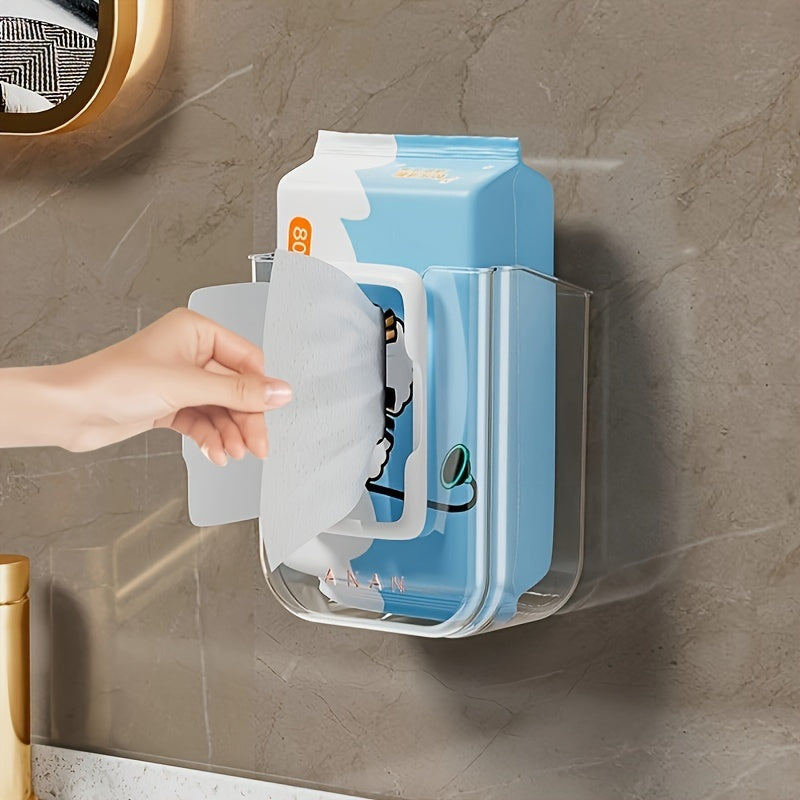 Easy-Install Luxury Square Plastic Tissue Holder - Wall-Mounted, No-Drill Bathroom Organizer for Face Towels & Wet Wipes, Storage Box, Dispenser