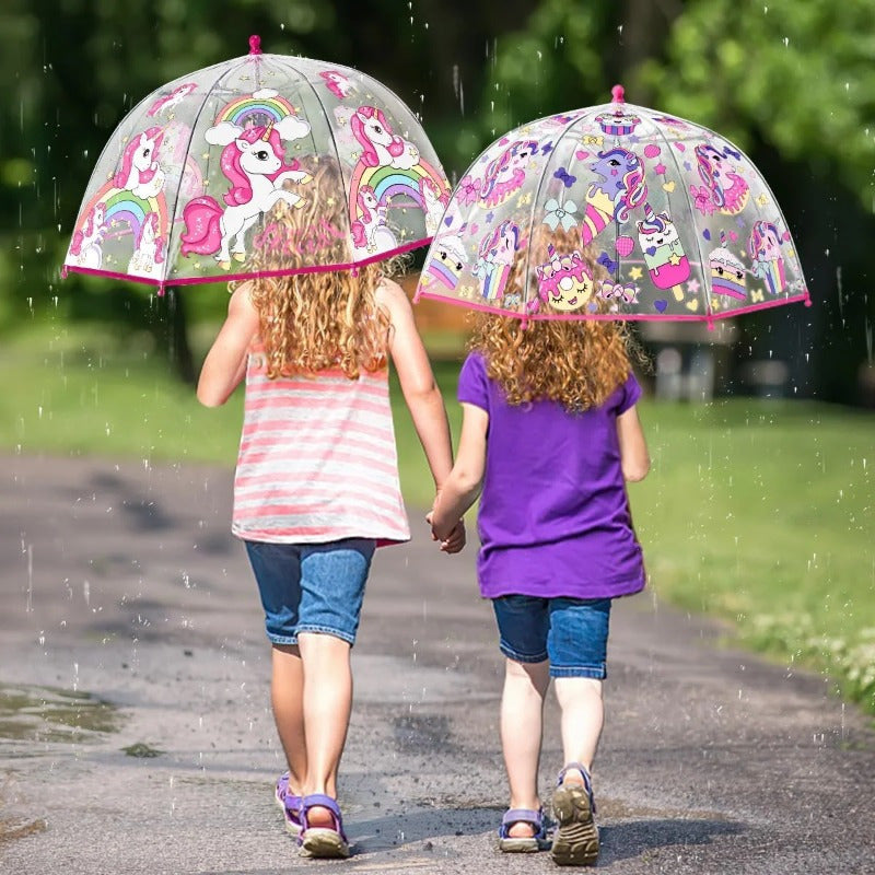 2pcs Unicorn Bubble Umbrellas, Automatic Open, 8 Ribs, Carbon Fiber & PE Handle, Water-Repellent PVC Canopy, Easy Grip Curved Handle for Boys and Girls