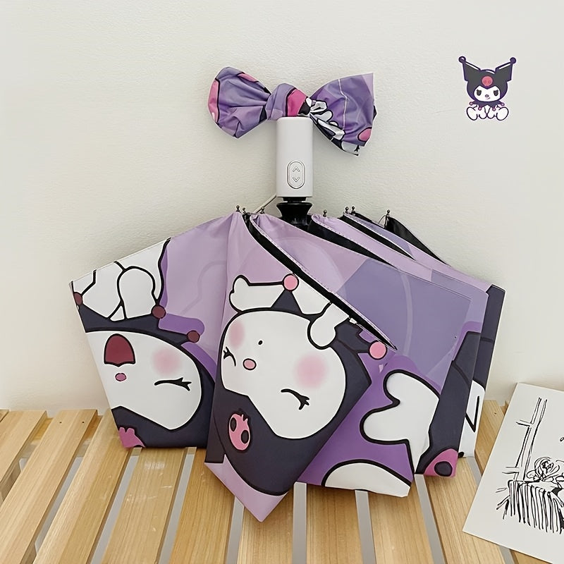Sanrio Kuromi Automatic Folding Umbrella - UV Protection, Lightweight & Portable Travel Rain Gear with 190T Canopy & Rubber Handle, Cute Cartoon Design - Ideal for Sunny & Rainy Days, Perfect Gift, Umbrellas for Rain