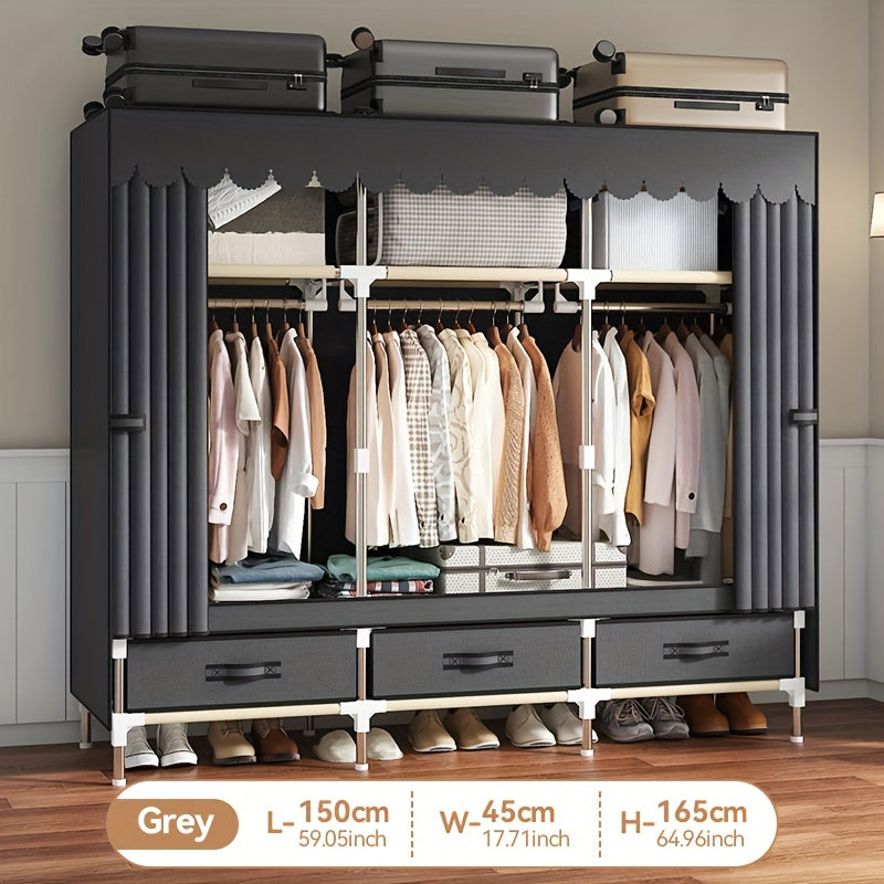 Freestanding Metal Closet with Drawers, Easy Assembly Wardrobe for Bedroom, Full Steel Frame, Versatile Storage System, Mixed Color, Independent Installation, Secure Storage Capacity \u003C3.2 Cubic Feet, Assembled Height ≥27 Inches