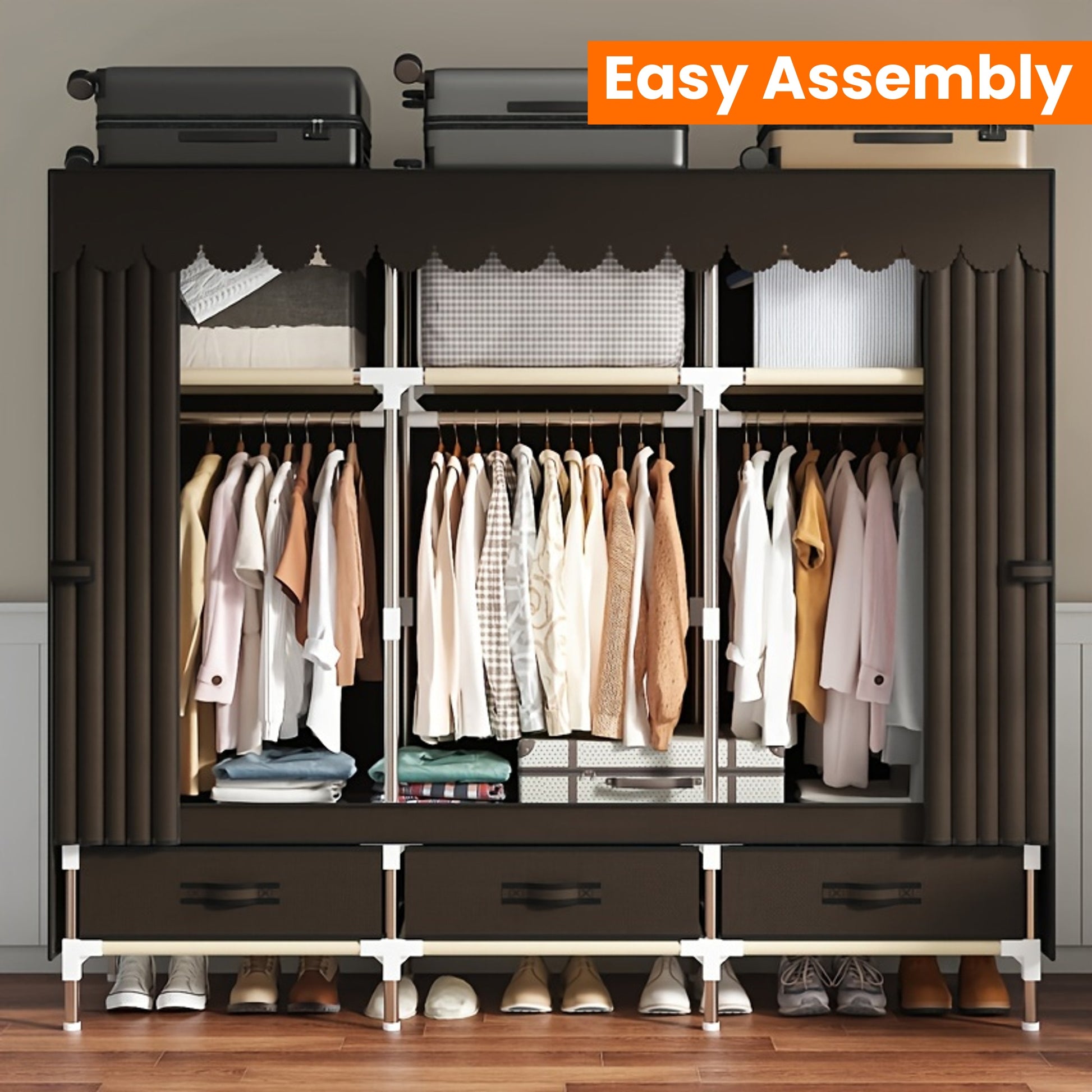 Freestanding Metal Closet with Drawers, Easy Assembly Wardrobe for Bedroom, Full Steel Frame, Versatile Storage System, Mixed Color, Independent Installation, Secure Storage Capacity \u003C3.2 Cubic Feet, Assembled Height ≥27 Inches