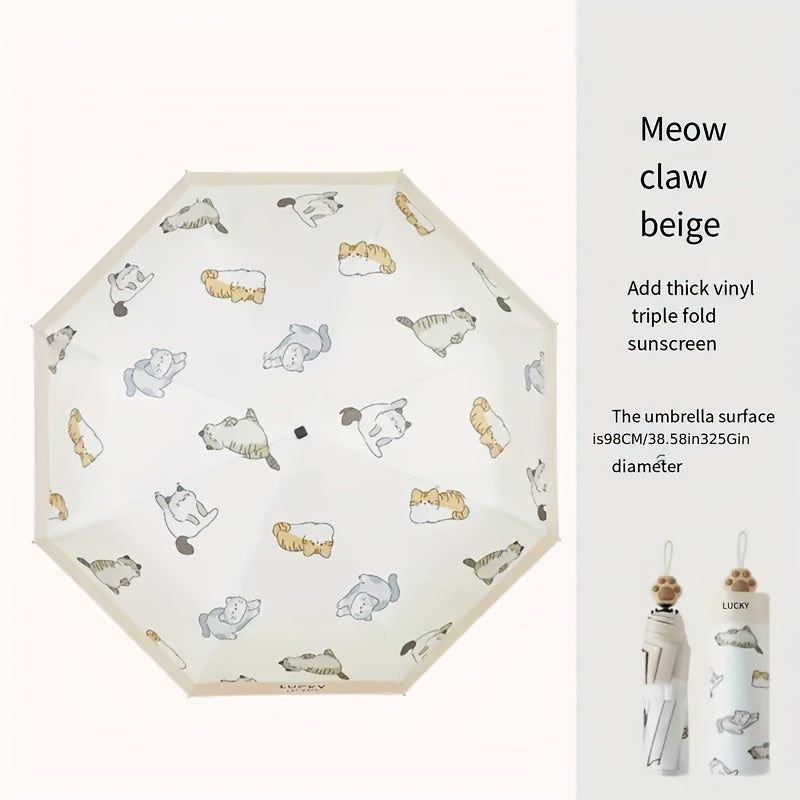 Cute Cat Paw Design Umbrella - Foldable, Sun-Protective, UV-Resistant, Aluminum Alloy Handle & Ribs, Light Brown with Playful Cat Paw Illustration, Ideal for Father'S Day & Mother'S Day Gifts, Pet Accessories | Playful Design | Durable Umbrella