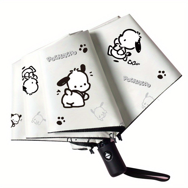 1pc Sanrio Pochacco Automatic Folding Sun and Rain Umbrella- Lightweight, Durable, Fashionable Cartoon Design, Suitable for Daily Commuting and Outdoor Adventures