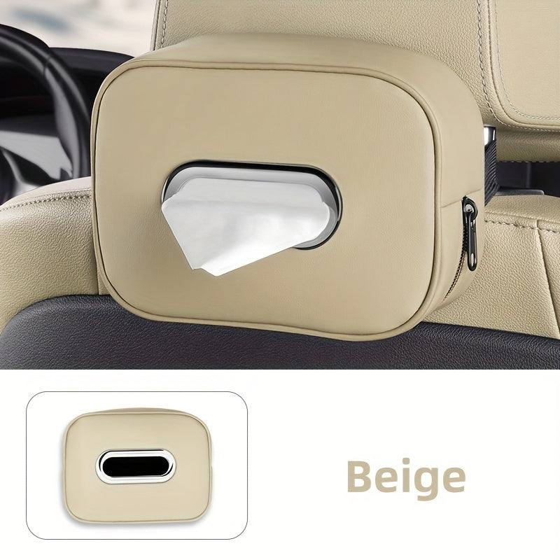 1pc PUPU PU Leather Car Tissue Box Holder, Multi-Functional Storage Organizer for Sun Visor, Seat Back, Armrest - Vehicle Interior Accessory