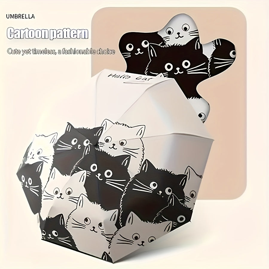Cute Cartoon Cat Automatic Folding Umbrella - UV Protection & Rain Dual-Use Compact Lightweight Umbrella with 8-Rib Carbon Fiber Frame, Durable 190T Fabric for Students, Travel, Going Out, Outdoor Umbrella