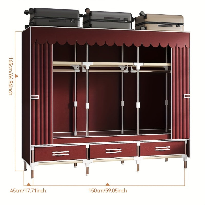 Freestanding Metal Closet with Drawers, Easy Assembly Wardrobe for Bedroom, Full Steel Frame, Versatile Storage System, Mixed Color, Independent Installation, Secure Storage Capacity \u003C3.2 Cubic Feet, Assembled Height ≥27 Inches