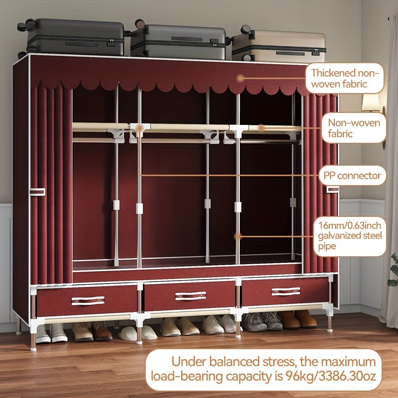 Freestanding Metal Closet with Drawers, Easy Assembly Wardrobe for Bedroom, Full Steel Frame, Versatile Storage System, Mixed Color, Independent Installation, Secure Storage Capacity \u003C3.2 Cubic Feet, Assembled Height ≥27 Inches