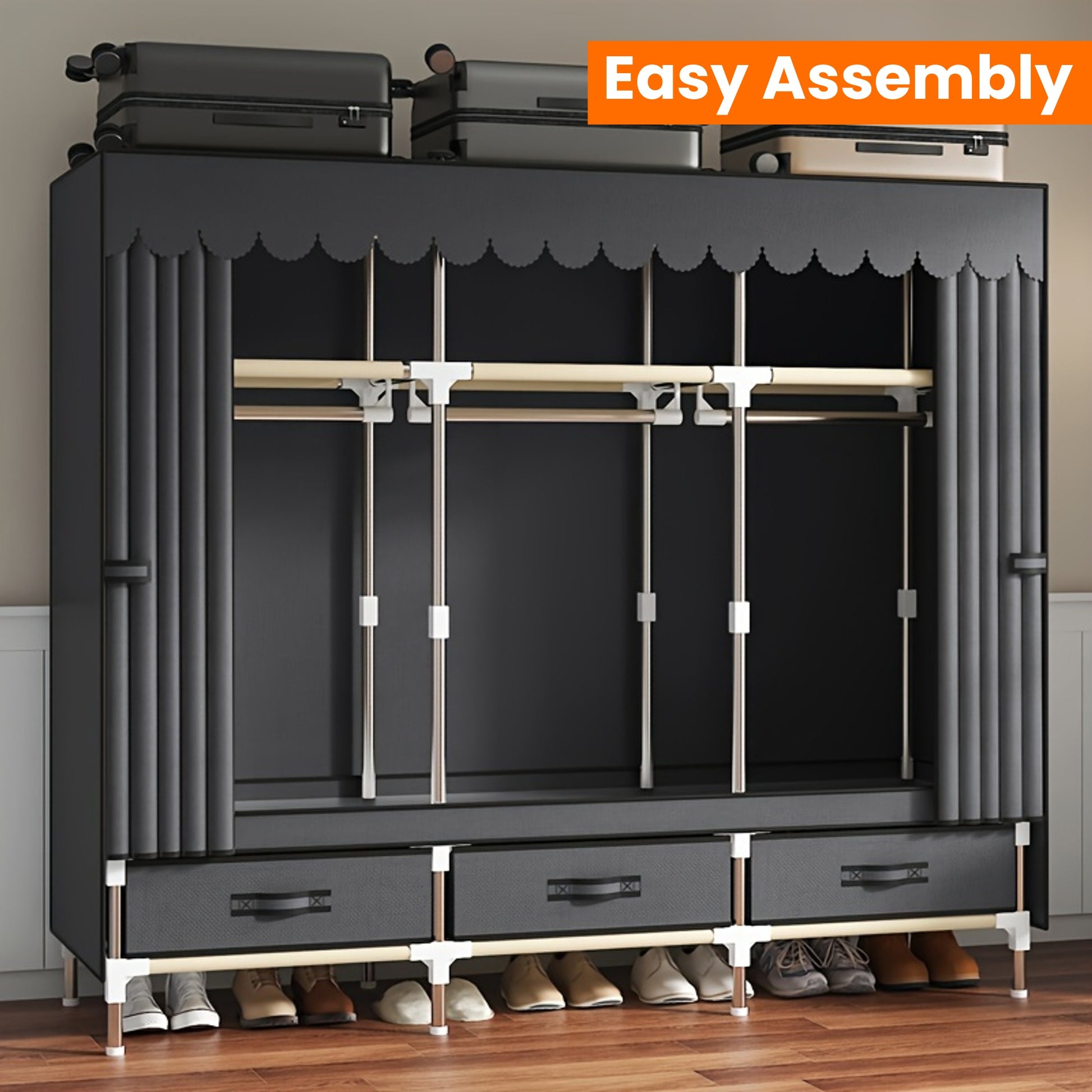 Freestanding Metal Closet with Drawers, Easy Assembly Wardrobe for Bedroom, Full Steel Frame, Versatile Storage System, Mixed Color, Independent Installation, Secure Storage Capacity \u003C3.2 Cubic Feet, Assembled Height ≥27 Inches