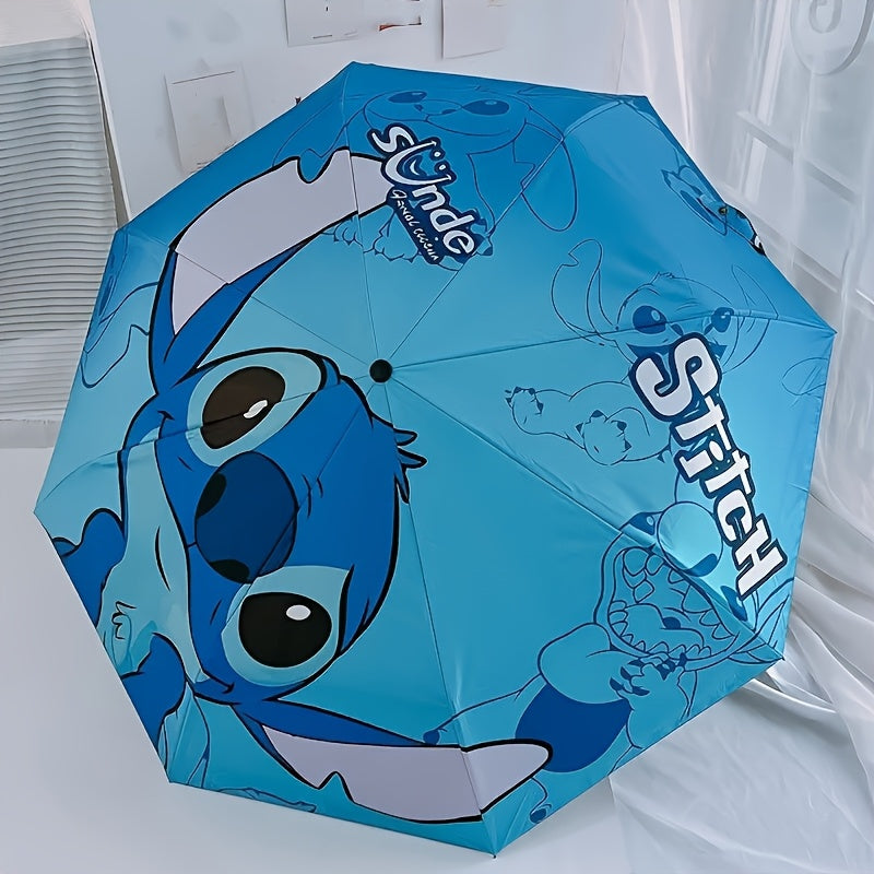 Disney Stitch A printed handmade parasol, dual-purpose sunshade, black rubber sun protection, foldable outdoor accessories, suitable for outdoor camping, hiking, travel, suitable for birthdays, Christmas, Mother's Day gifts.