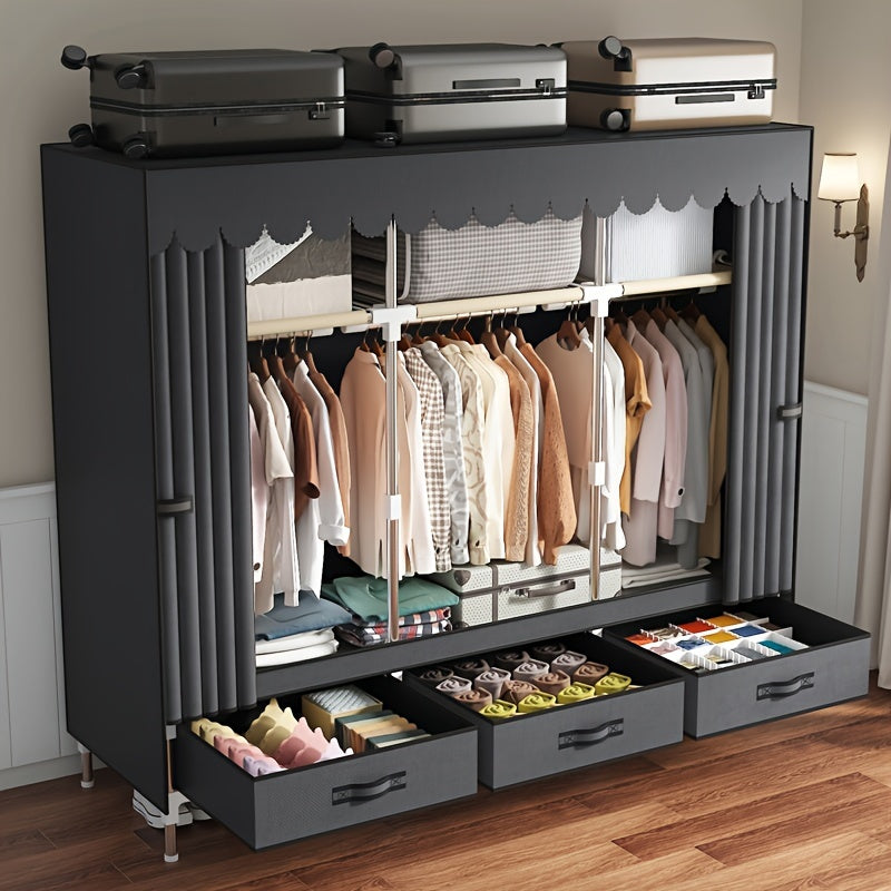 Freestanding Metal Closet with Drawers, Easy Assembly Wardrobe for Bedroom, Full Steel Frame, Versatile Storage System, Mixed Color, Independent Installation, Secure Storage Capacity \u003C3.2 Cubic Feet, Assembled Height ≥27 Inches