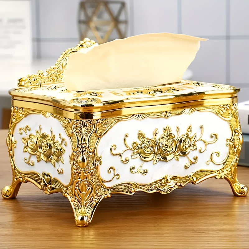 1pc European Style Craft Tissue Storage Box, High-end Hotel Cafe Restaurant Napkin Decorative Box, Desktop Paper Organizer