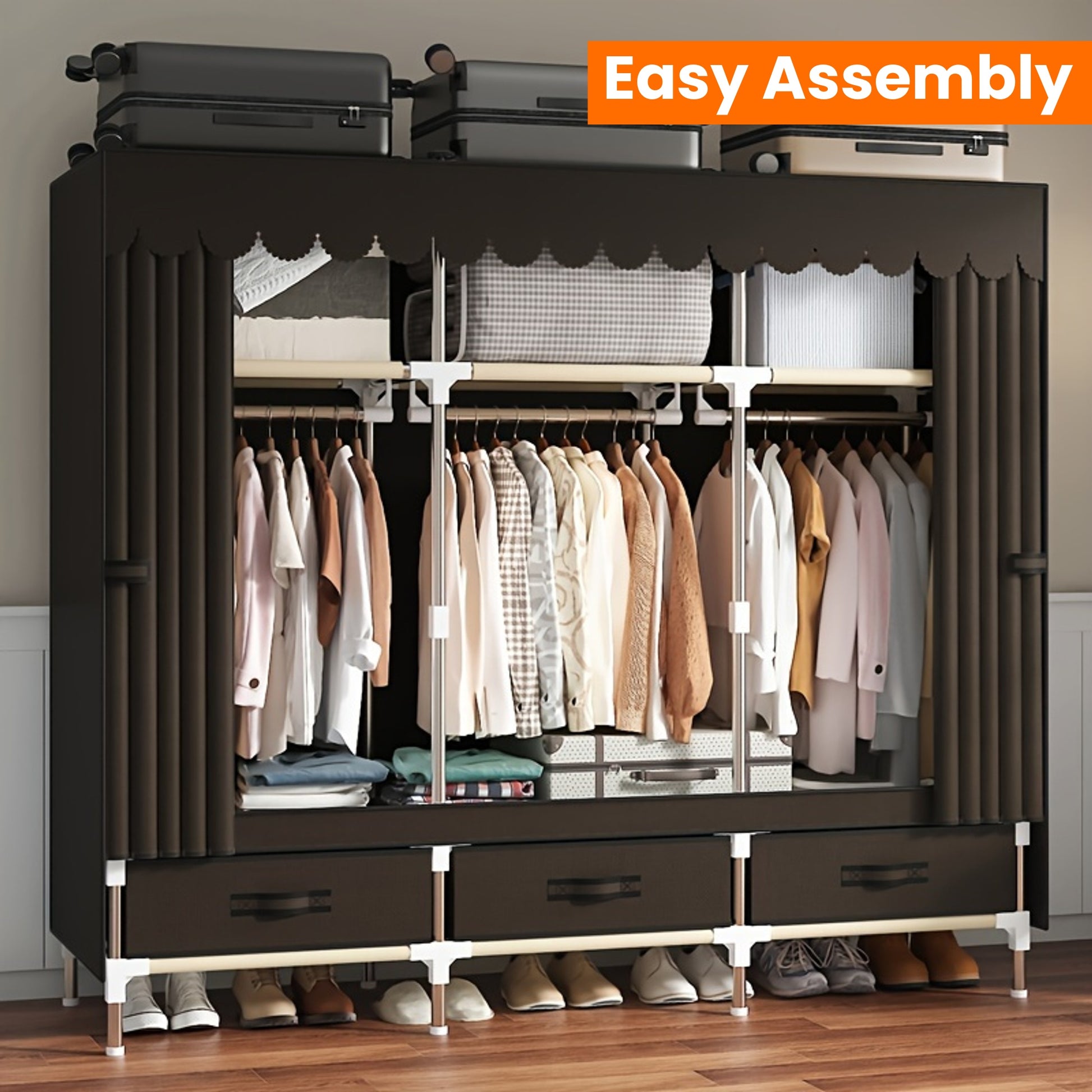 Freestanding Metal Closet with Drawers, Easy Assembly Wardrobe for Bedroom, Full Steel Frame, Versatile Storage System, Mixed Color, Independent Installation, Secure Storage Capacity \u003C3.2 Cubic Feet, Assembled Height ≥27 Inches