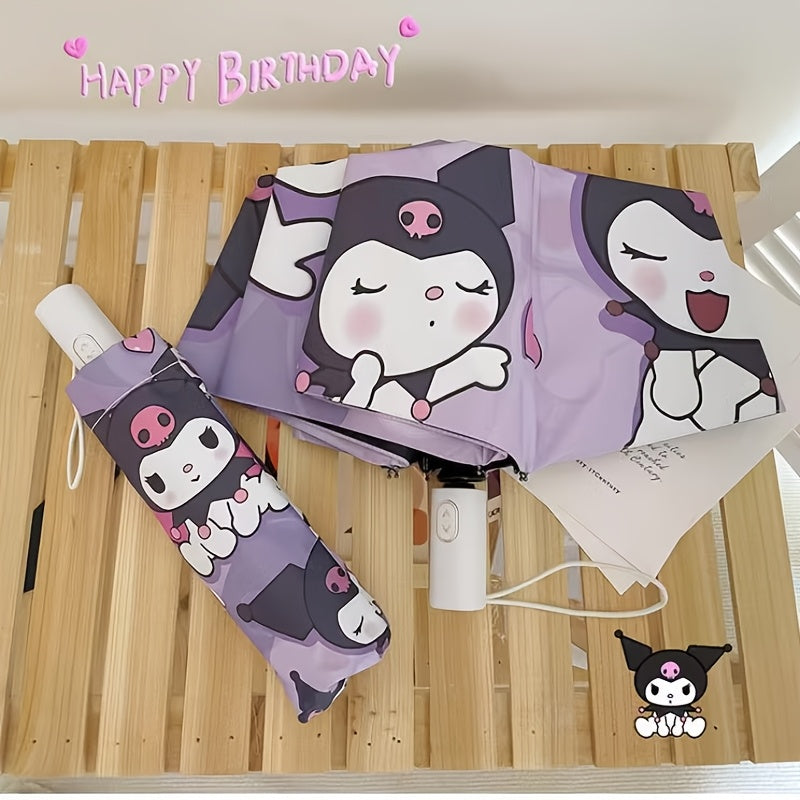 Sanrio Kuromi Automatic Folding Umbrella - UV Protection, Lightweight & Portable Travel Rain Gear with 190T Canopy & Rubber Handle, Cute Cartoon Design - Ideal for Sunny & Rainy Days, Perfect Gift, Umbrellas for Rain