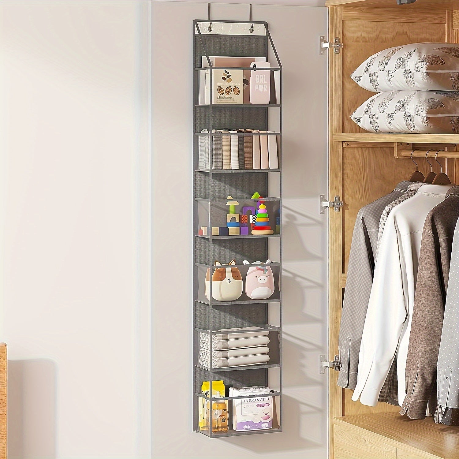 6-pocket hanging box on door with clear plastic pockets - Space-saving storage for bedrooms, wardrobes, bathrooms, apartments and dormitories - perfect for shirts, socks, towels and more, wardrobe storage and storage