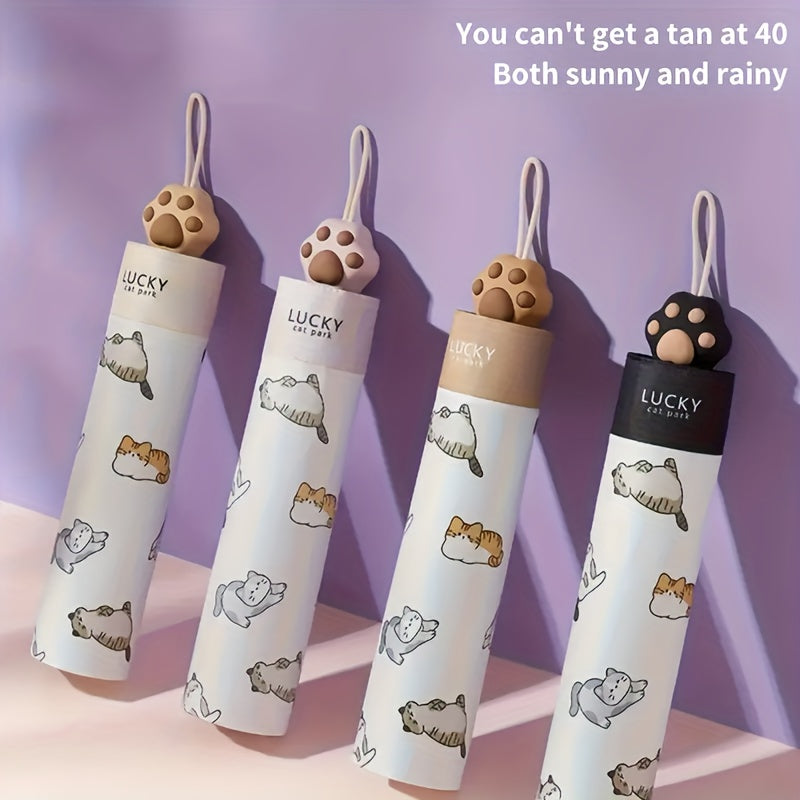 Cute Cat Paw Design Umbrella - Foldable, Sun-Protective, UV-Resistant, Aluminum Alloy Handle & Ribs, Light Brown with Playful Cat Paw Illustration, Ideal for Father'S Day & Mother'S Day Gifts, Pet Accessories | Playful Design | Durable Umbrella