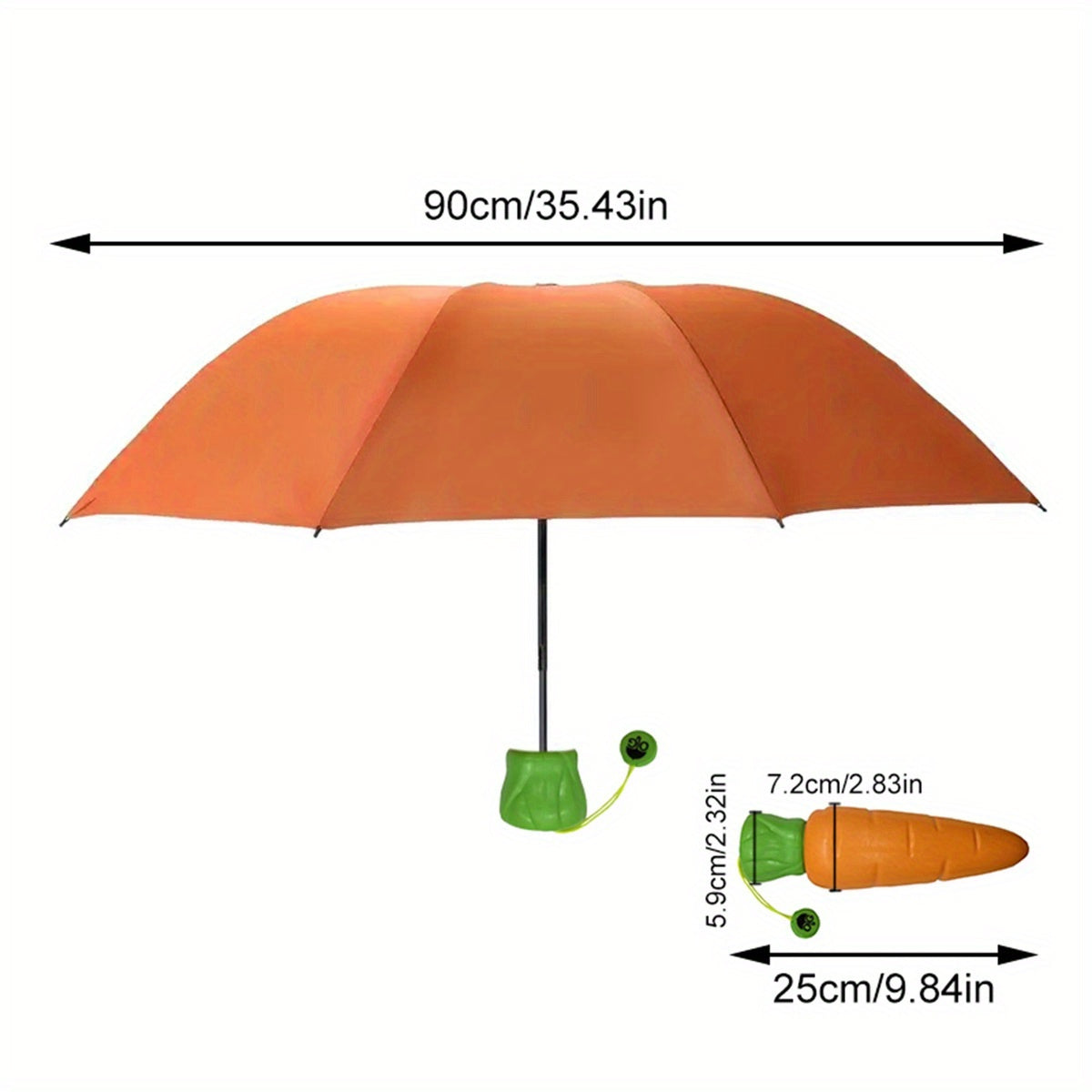 Kids' Cartoon Carrot Foldable Umbrella - Dual-Purpose Sun & Rain Protection, Windproof, Portable, Orange with Green Leaf Accents, Ideal for Outdoor Play & Everyday Use, Umbrella for Rain