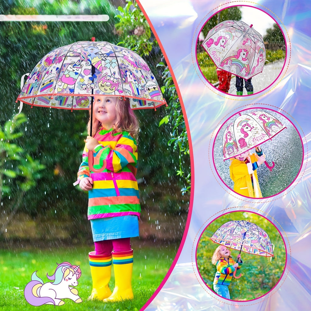 2pcs Unicorn Bubble Umbrellas, Automatic Open, 8 Ribs, Carbon Fiber & PE Handle, Water-Repellent PVC Canopy, Easy Grip Curved Handle for Boys and Girls
