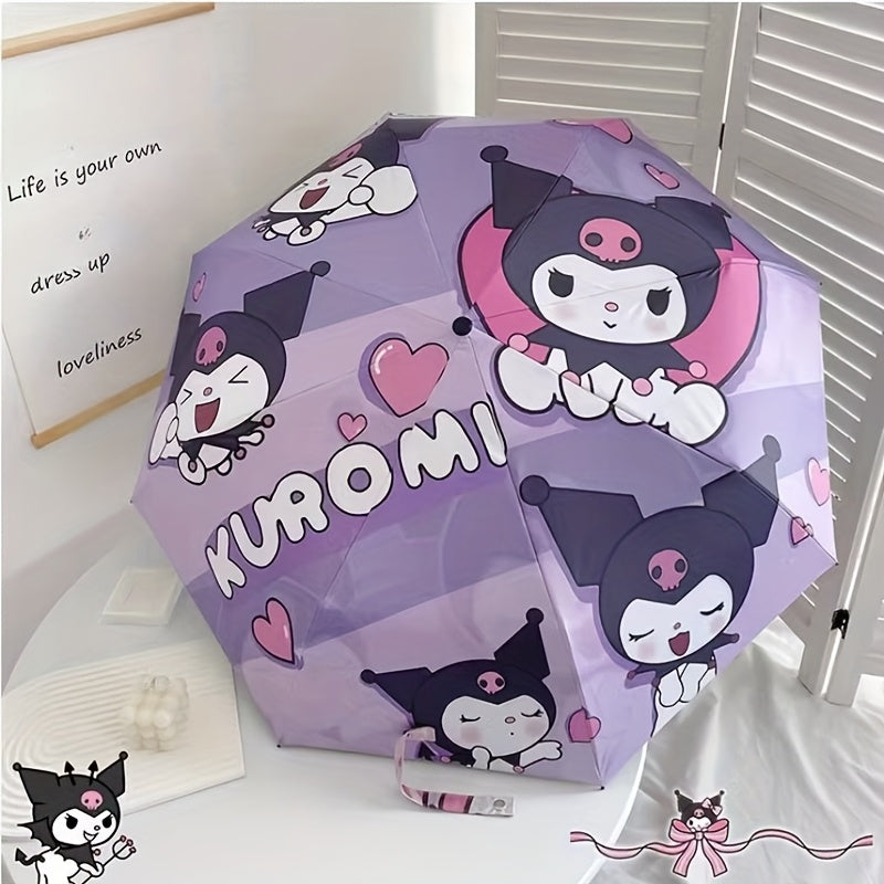 Sanrio Kuromi Automatic Folding Umbrella - UV Protection, Lightweight & Portable Travel Rain Gear with 190T Canopy & Rubber Handle, Cute Cartoon Design - Ideal for Sunny & Rainy Days, Perfect Gift, Umbrellas for Rain