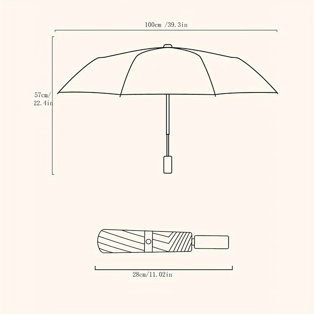 Automatic Open & Close Folding Umbrella with 8 Iron Ribs, Plastic Handle & 190T Pongee Fabric – Stylish Cat Pattern, Windproof Portable Foldable Umbrella for Sun & Rain Protection