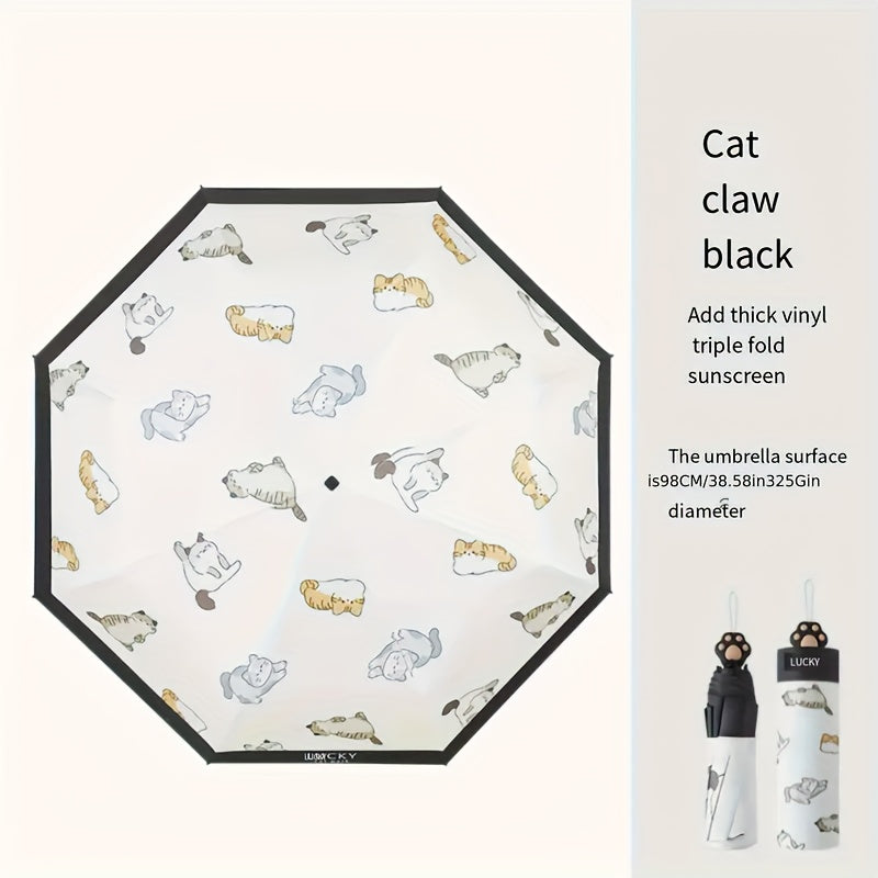 Cute Cat Paw Design Umbrella - Foldable, Sun-Protective, UV-Resistant, Aluminum Alloy Handle & Ribs, Light Brown with Playful Cat Paw Illustration, Ideal for Father'S Day & Mother'S Day Gifts, Pet Accessories | Playful Design | Durable Umbrella