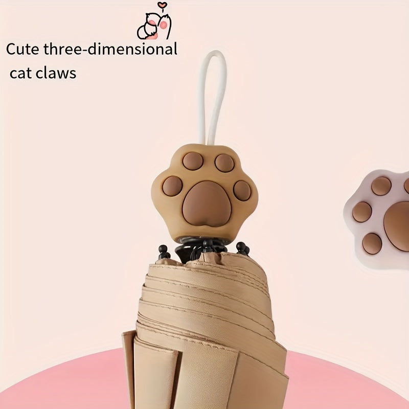 Cute Cat Paw Design Umbrella - Foldable, Sun-Protective, UV-Resistant, Aluminum Alloy Handle & Ribs, Light Brown with Playful Cat Paw Illustration, Ideal for Father'S Day & Mother'S Day Gifts, Pet Accessories | Playful Design | Durable Umbrella