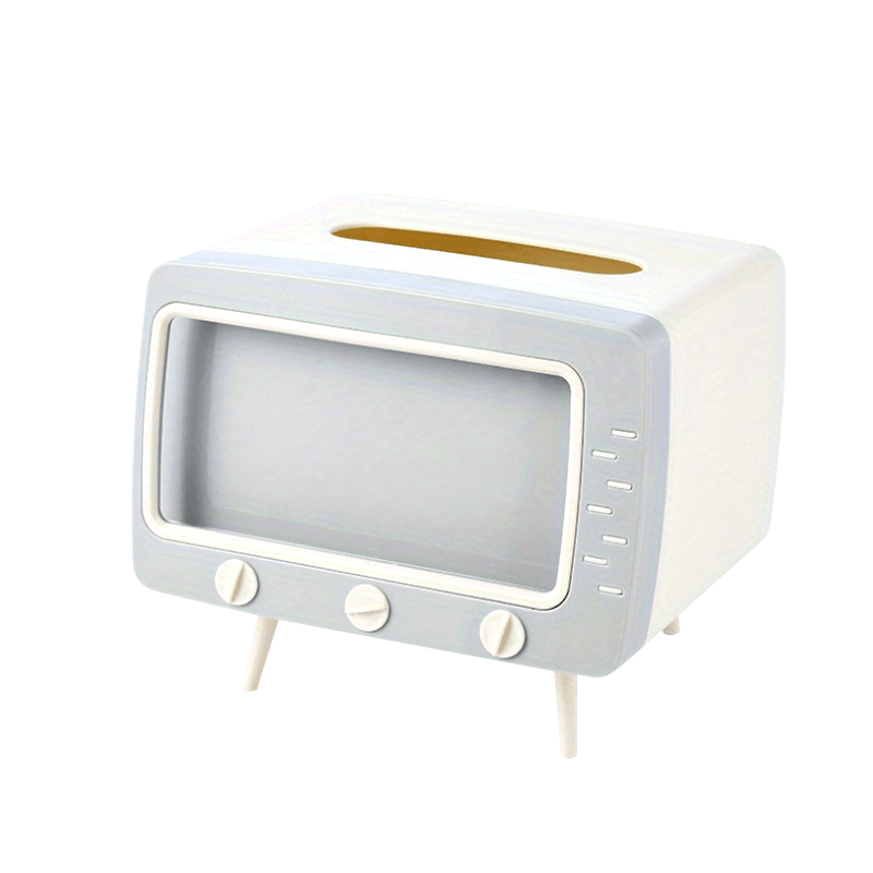Retro Tv-Inspired Tissue Box Holder with Mobile Phone Dock - Multifunctional Rectangle Plastic Dispenser for Home & Office Decor - 1 PC Halloween, Christmas Decorations