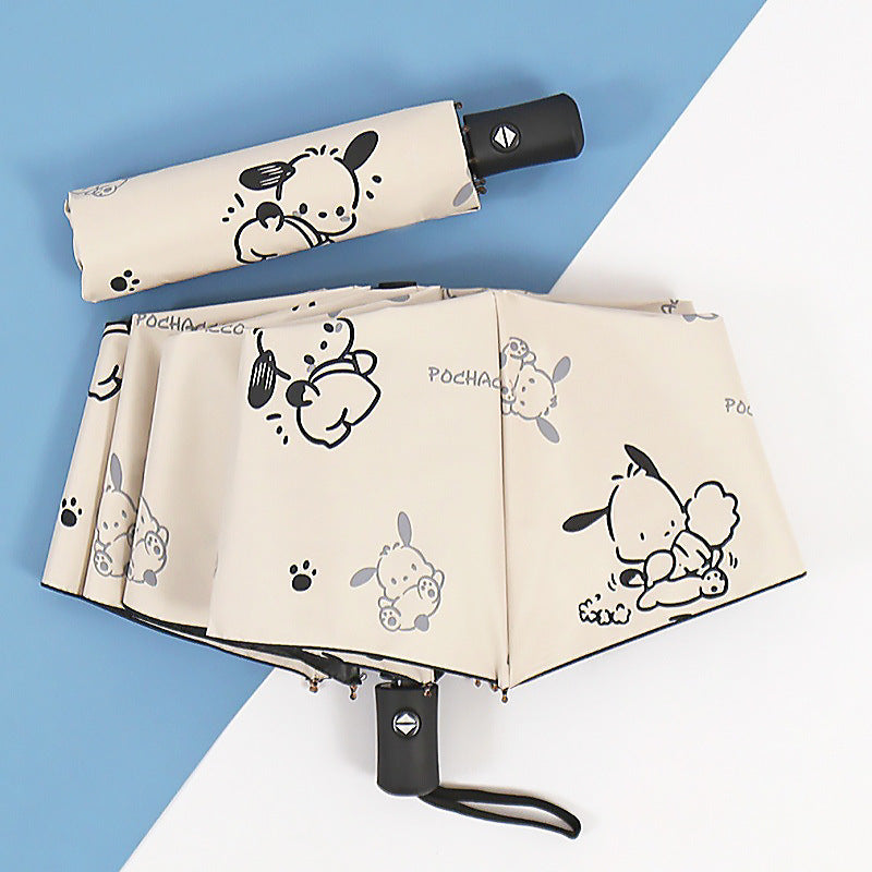 1pc Sanrio Pochacco Automatic Folding Sun and Rain Umbrella- Lightweight, Durable, Fashionable Cartoon Design, Suitable for Daily Commuting and Outdoor Adventures