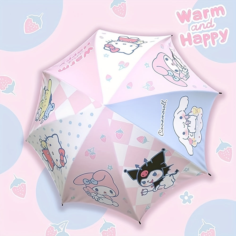 For Kuromi Compact Folding Umbrella - Dual-Use for Sun & Rain, UV Protection, Portable, Cute Cartoon Design with EVA Ribs, Black Glue Folding, Authorized Product