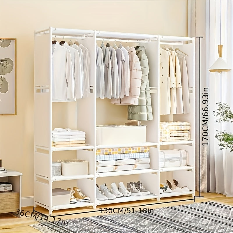 3-Column Metal Closet Organizer with Storage - Easy Assembly, Multi-Functional Wardrobe for Home Organization, Black and White, Ideal for Studio Storage, Closet Organization|Sleek Metal Finish|Durable Construction, Closet Organizers And Storage