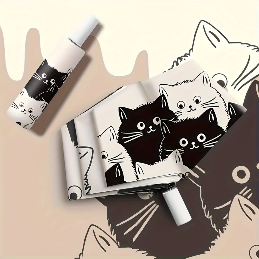 Cute Cartoon Cat Automatic Folding Umbrella - UV Protection & Rain Dual-Use Compact Lightweight Umbrella with 8-Rib Carbon Fiber Frame, Durable 190T Fabric for Students, Travel, Going Out, Outdoor Umbrella