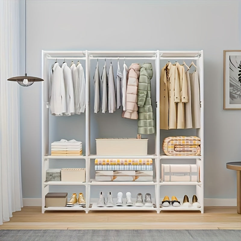 3-Column Metal Closet Organizer with Storage - Easy Assembly, Multi-Functional Wardrobe for Home Organization, Black and White, Ideal for Studio Storage, Closet Organization|Sleek Metal Finish|Durable Construction, Closet Organizers And Storage