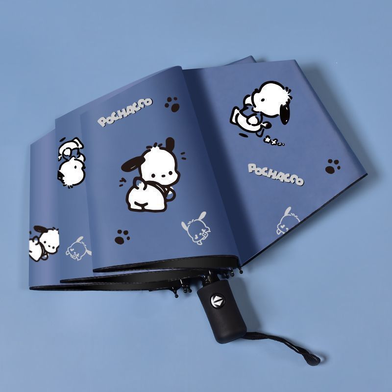 1pc Sanrio Pochacco Automatic Folding Sun and Rain Umbrella- Lightweight, Durable, Fashionable Cartoon Design, Suitable for Daily Commuting and Outdoor Adventures