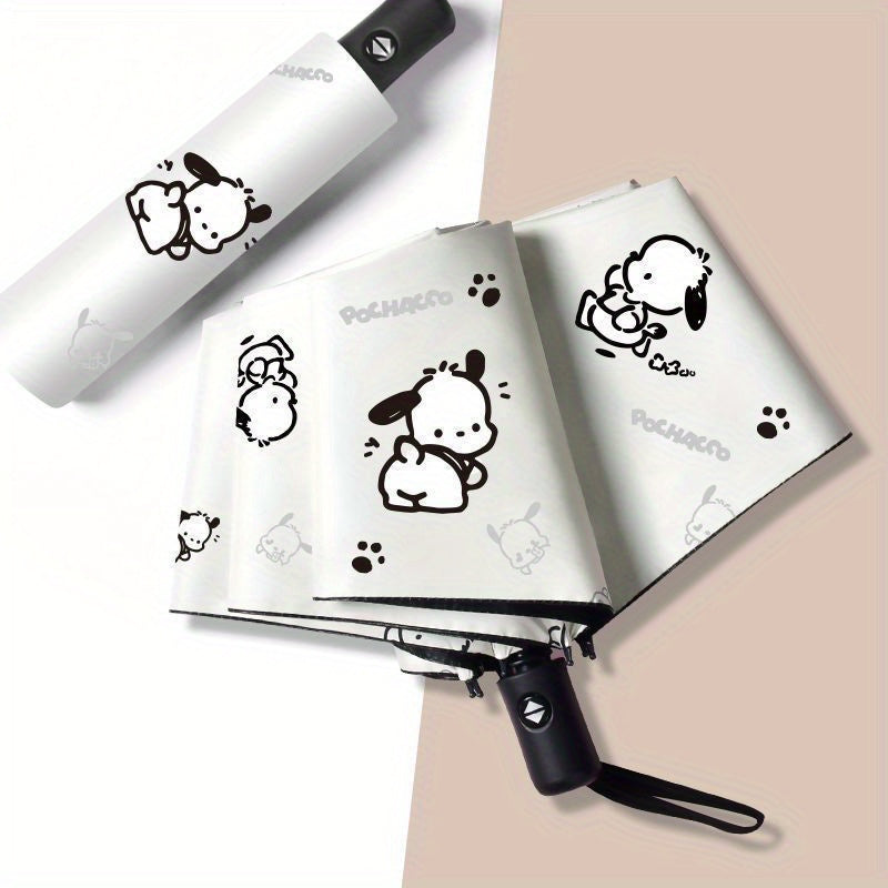 1pc Sanrio Pochacco Automatic Folding Sun and Rain Umbrella- Lightweight, Durable, Fashionable Cartoon Design, Suitable for Daily Commuting and Outdoor Adventures