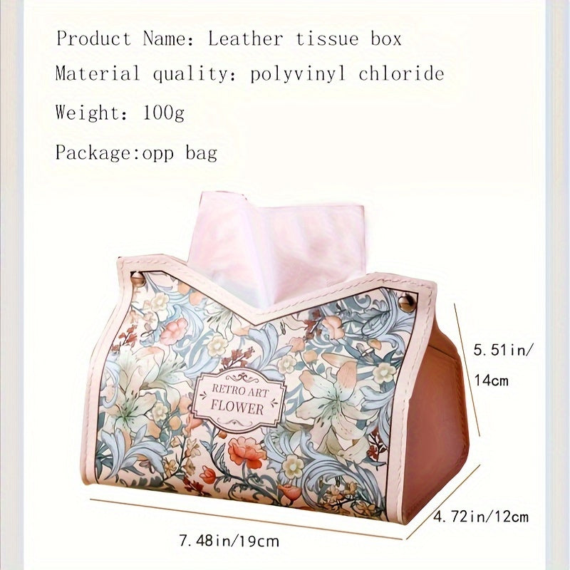 Vintage Floral Art PVC Tissue Box Cover - Elegant Retro Painted Napkin Holder for Living Room, Car, and Desktop Storage, Positioning Printing Design, Lightweight Handbag Organizer