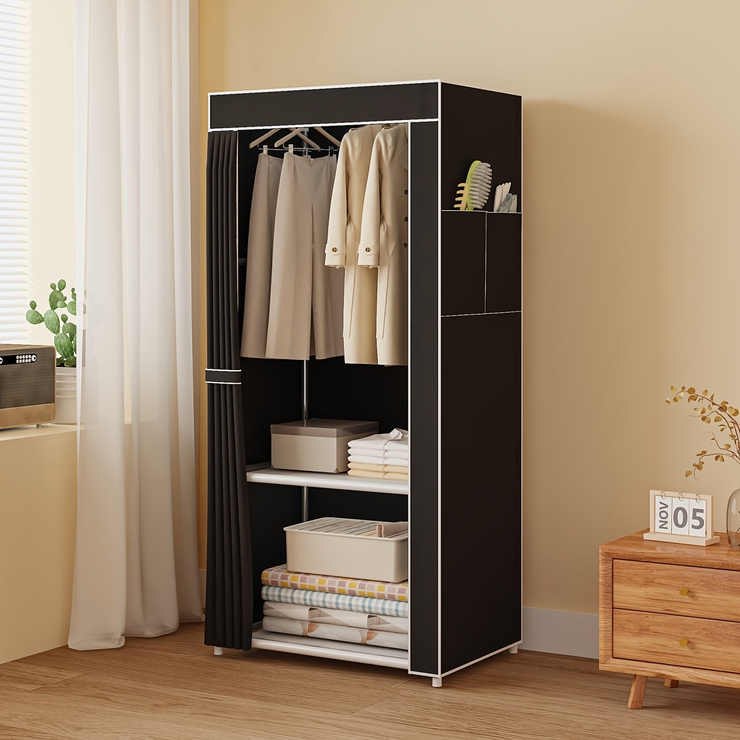 Large Fashion Folding Wardrobe Storage Box - Spacious Dustproof Organizer with Sturdy Steel Frame, Easy Assembly, Suitable for Various Women's Styles, Available in Coffee, Light Grey, Black and More Colors - Three Options