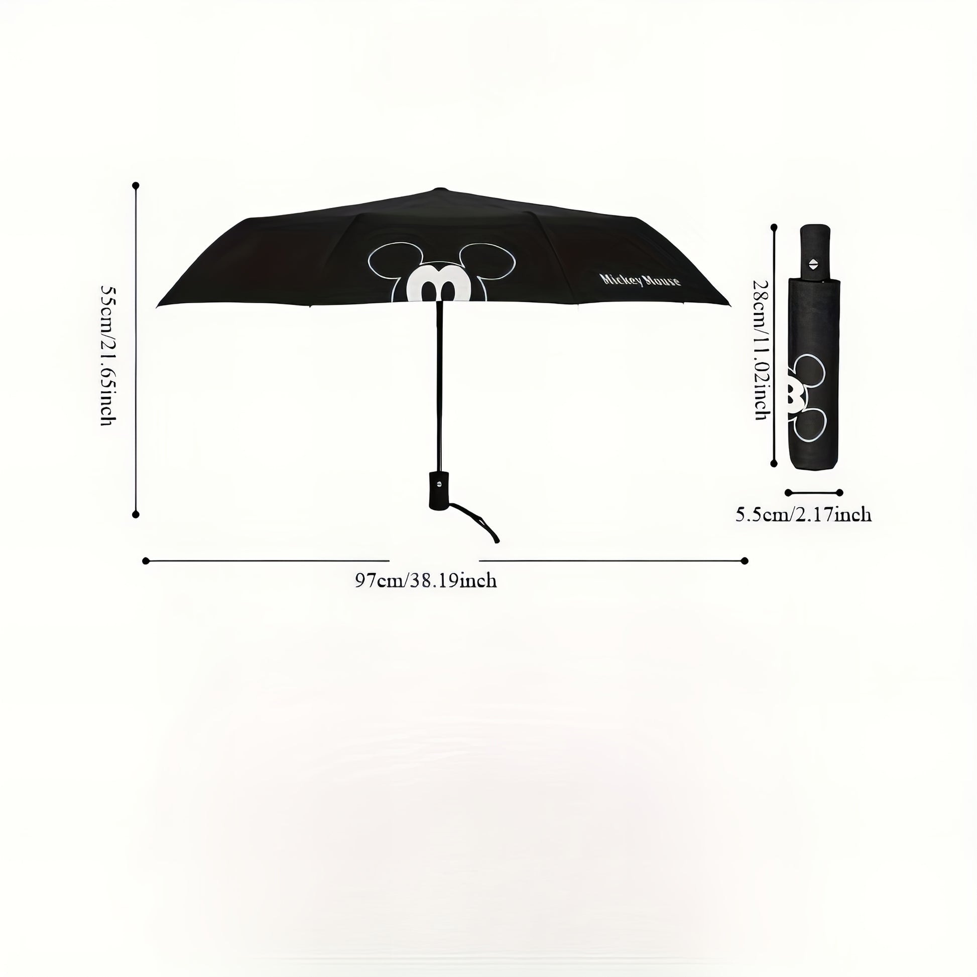 Minnie Mouse Black Foldable Umbrella - Automatic, 8-Rib Steel Frame, Durable Pongee Canopy with EVA Handle, Perfect for Sun & Rain, Rain Gear|Playful Design|Steel Frame Umbrella