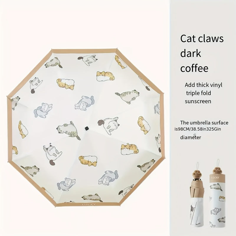 Cute Cat Paw Design Umbrella - Foldable, Sun-Protective, UV-Resistant, Aluminum Alloy Handle & Ribs, Light Brown with Playful Cat Paw Illustration, Ideal for Father'S Day & Mother'S Day Gifts, Pet Accessories | Playful Design | Durable Umbrella